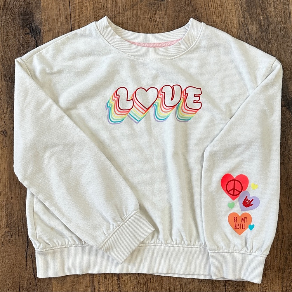 Cat & Jack LOVE BFF white/Neon sweatshirt size large 10/12 pull over
